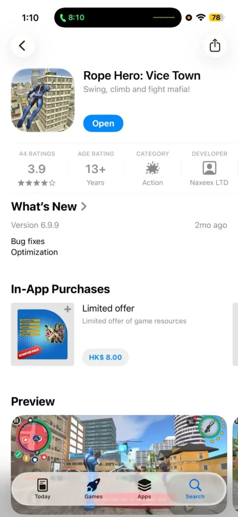 ROPE HERO VICE TOWN 5 launch the game rope hero